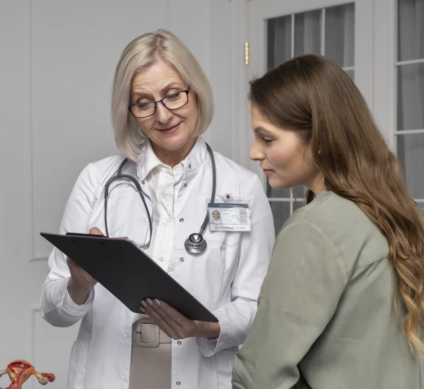 a ketamine treatment nyc therapist checking reports of a woman patient